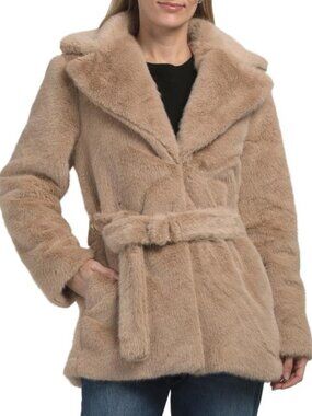 NEIMAN MARCUS Faux Fur Belted Coat